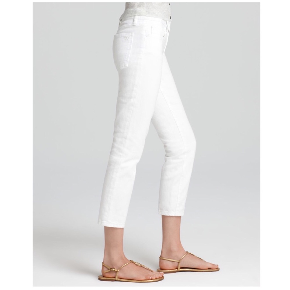 Tory Burch “Alexa” white cropped skinny jeans